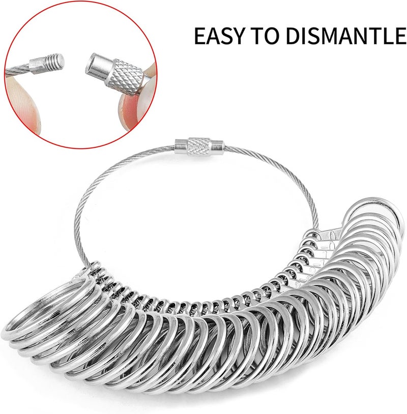 Bflaae Ring Sizer Measuring Tool Kit, Plastic Ring Mandrel, Reusable Finger Size Tape 1-17 USA Rings Size, 27 PCS Stainless Steel Measuring Ring Tool, US Ring Size 0-13 with Half Size - Image 5
